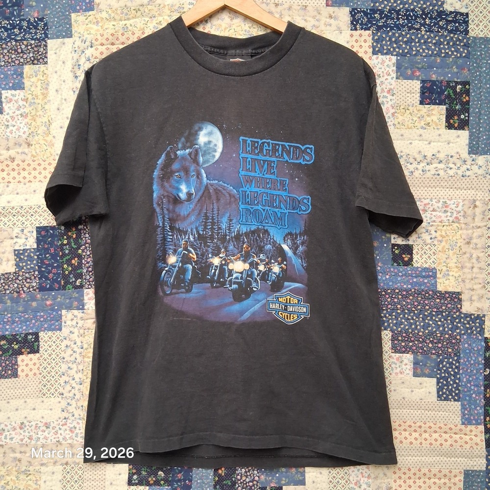 Vintage 1991 Harley‎ Davidson T Shirt Legends Live Where Legends Roam Size Large